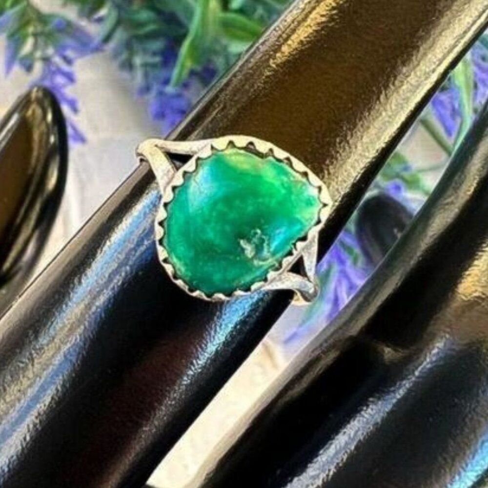 Vintage 80's Native American Turquoise Nugget Sterling Ring 5 3/4